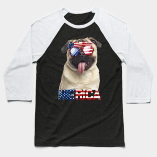 Merica Pugs Dog American Flag 4Th Of July Baseball T-Shirt